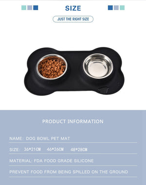 Stainless Steel Pet Feeding Bowls Set with Silicone Mat