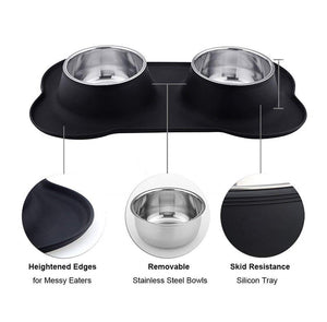 Stainless Steel Pet Feeding Bowls Set with Silicone Mat