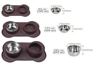 Stainless Steel Pet Feeding Bowls Set with Silicone Mat