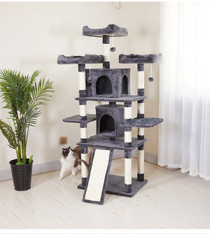 Multi-Level Cat Climbing Frame with Integrated Hemp Rope Scratching Post