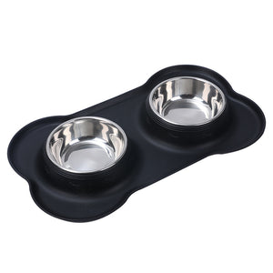 Stainless Steel Pet Feeding Bowls Set with Silicone Mat