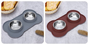 Stainless Steel Pet Feeding Bowls Set with Silicone Mat