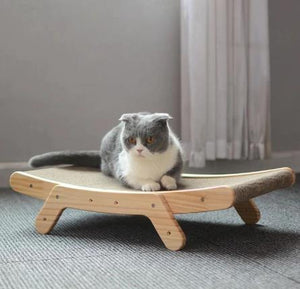 3-in-1 Wooden Cat Scratcher Lounge Bed & Grinding Claw Toy