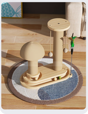 Wooden Cat Turntable Toy with Sisal Scratching Board