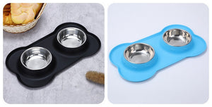 Stainless Steel Pet Feeding Bowls Set with Silicone Mat