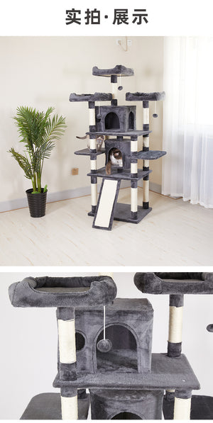 Multi-Level Cat Climbing Frame with Integrated Hemp Rope Scratching Post