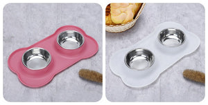 Stainless Steel Pet Feeding Bowls Set with Silicone Mat