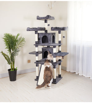 Multi-Level Cat Climbing Frame with Integrated Hemp Rope Scratching Post