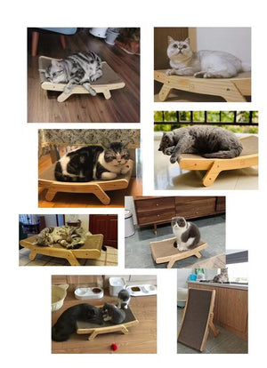 3-in-1 Wooden Cat Scratcher Lounge Bed & Grinding Claw Toy